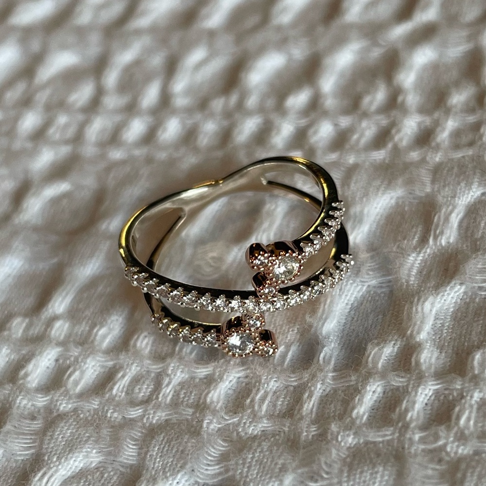 Disney Mickey Mouse Two-Tone Silver Rose Gold Cubic Zirconia Ring - Size 7